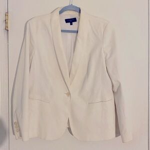 Talbots white blazer 14p, one button, cotton and spandex blend.